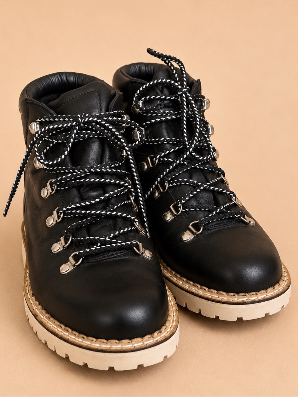 La Montelliana Margherita Black Leather Hiking Combat Boots